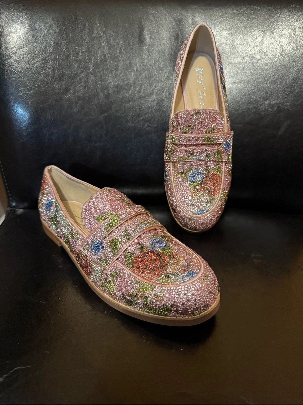 Betsey Johnson Aron floral rhinestone loafers, all-over crystals. Size 9 - Picture 1 of 7
